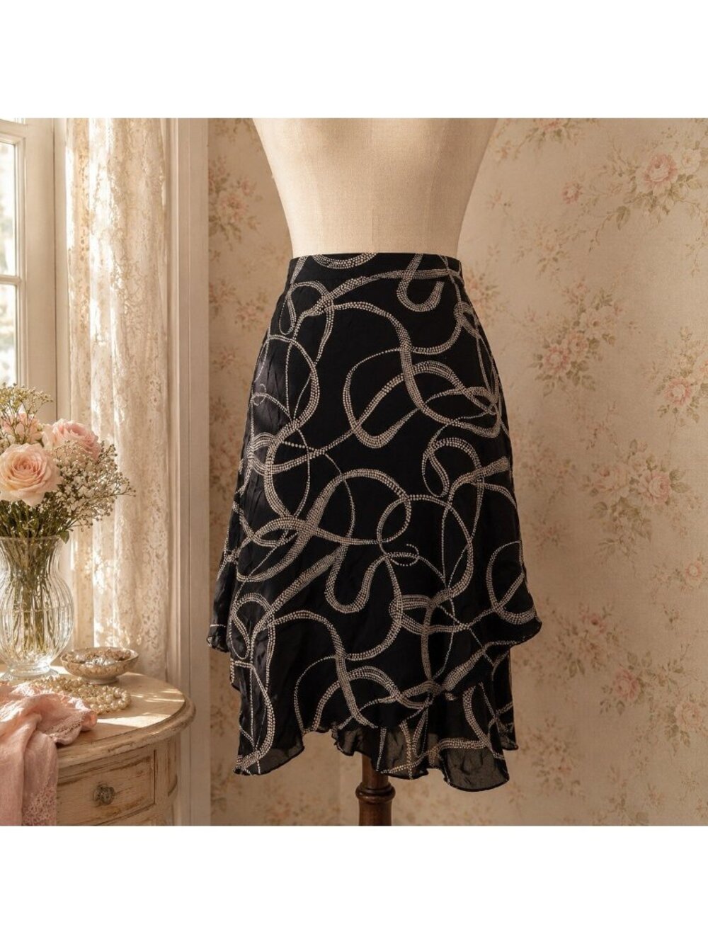 Vintage Nygard Collection 100% Silk Lined Flowy Layered Skirt Womens Size 12